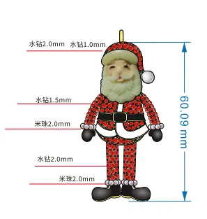 Santa Claus Ornament Alloy Rhinestone & Beaded Christmas Tree Hanger, Red Black 3D Holiday Window Decoration, 1pc Lot