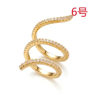 Geometric Wrap Ring 18K Gold Plated Copper with Micro Paved Zirconia, Open Spiral Band, Size 7, Gold, Stacking Ring for Women