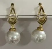 Elegant Pearl Drop Earrings for Women, 18K Gold Plated Alloy with Micro-Pavé Zircon, French Vintage Dangle Earrings for Daily & Wedding