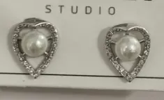 Heart Shaped Pearl Earrings, Rhinestone Zircon Alloy Stud Earrings, French Vintage Elegant Ear Jewelry for Women