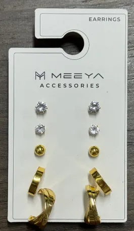 MEEYA 5 Pairs C-Shape Stud Earrings Set, 18K Gold Plated Copper with Zircon, Minimalist Luxury Gold Earrings for Women