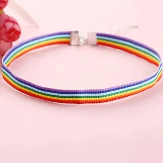 Rainbow Color 2-in-1 Bracelet & Choker Necklace, Girl's Woven Ribbon Fine Chain, Alloy Silver Clasp, 35+5cm Adjustable, No Pendant, Best for Girls & Couples