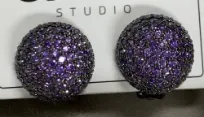 Luxury Crystal Round Earrings - Rhinestone Paved Alloy Stud Earrings, Purple Sparkle Party Jewelry