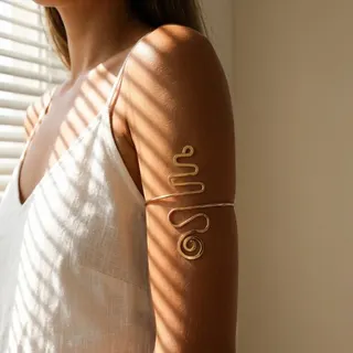 Geometric Line Wrap Open Cuff Bracelet, Gold Plated Iron 9cm, Minimalist Luxury Arm Ring for Women, Statement Jewelry