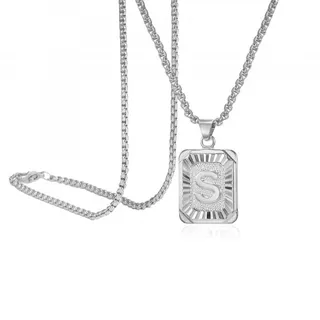 26 Letter H Square Plate Pendant Clavicle Chain Choker Necklace