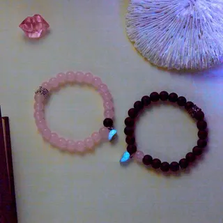Crown Crystal Couple Bracelet Set - Natural Rose Quartz & Obsidian Bead Bracelets with Rhinestone Crown Charm, 18cm, Unisex Pair