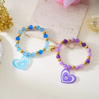 Powerpuff Girls Beaded Bracelet Set of 3 - Glass Bead & Resin Cartoon Charm Bracelets with Heart Pendant, 18cm, Girls Anime Jewelry Gift