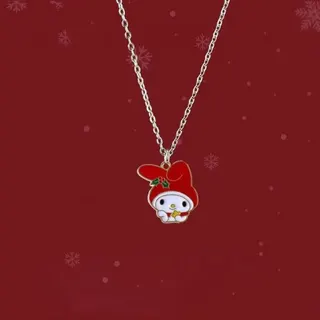 Christmas Hello Kitty Necklace, Alloy Enamel Cartoon Pendant, Red White Cute Girl Christmas Locket Chain 45cm Holiday Gift