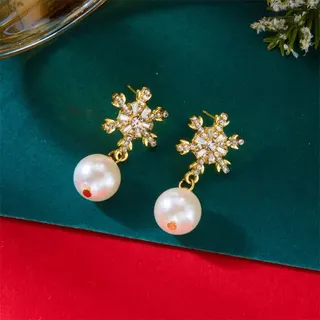 Christmas Snowflake Earrings, Gold Alloy Zircon Dangle Earrings, Festive Party Jewelry Gift for Women, 5cm Long Drop Earrings
