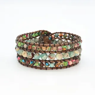 Bohemian Multi-Layer Leather Bracelet with Natural Stone Beads, Handwoven Vintage Ethnic Style Women's Jewelry, Approx 21cm