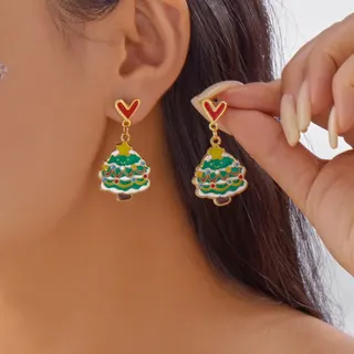 Christmas Gingerbread Man Heart Drop Earrings, 18K Gold Plated Alloy, Cute Enamel Holiday Dangle Earrings for Women, Gift Pair