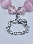 Hello Kitty Rhinestone Pendant Necklace, Alloy + Crystal Cat Head with Pink Bow, 2cm Sweet Girl Jewelry