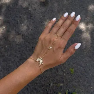Sunburst Star Full-Paved Finger Chain Bracelet, 18K Gold Plated Stainless Steel & Copper, Hand-Set Zircon, Adjustable Extender Chain, Boho Luxury Jewelry for Women