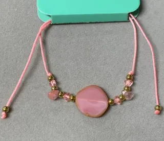 Sweet Pink Beaded Bracelet with Natural Stone Charm, Adjustable Woven Cord Handmade Jewelry for Women Girls