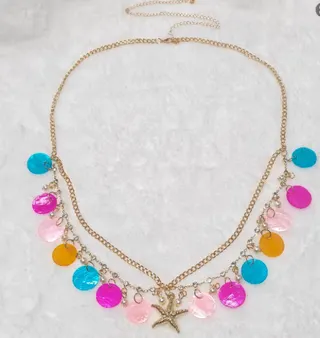 Colorful Starfish Waist Chain Necklace - Boho Beach Bikini Belt, Alloy 18K Gold Plated, Macaron Colorful Discs & Starfish Charm, Adjustable 68+25cm Summer Vacation Jewelry