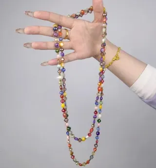 Bohemian Multicolor Beaded Statement Necklace - Crystal & Natural Stone Long Layered Sweater Chain 132cm, Vintage Ethnic Style Women's Jewelry