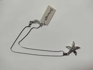 Starfish Necklace for Women, Colorful Rhinestone Star Pendant, Silver Plated Alloy Chain with 40+5cm Adjustable Extender, Ocean Vacation Chic Clavicle Chain