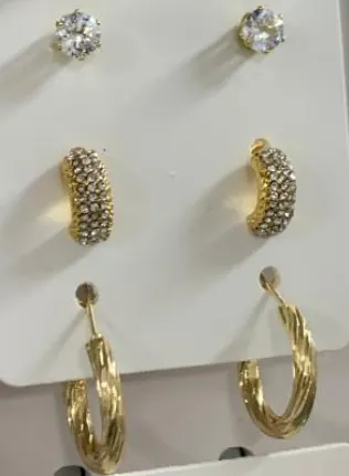 Luxury French Vintage Earrings Set - 18K Gold Plated Alloy with Micro-Paved Cubic Zirconia Studs, Twisted Hoop & Paved Arc Earrings, 3-Pair Versatile Daily Jewelry