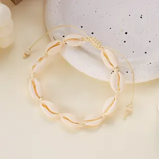 Natural Cowrie Shell Braided Anklet, Adjustable 22-38cm (8.66-14.96in) Boho Beach Foot Chain, Lightweight 12g Handmade Shell Bracelet for Women