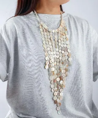 Boho Tassel Necklace for Women, Champagne Gold Alloy Multi-Strand Coin Bead Long Necklace, 40-48.5cm Vacation Layered Pendant Jewelry
