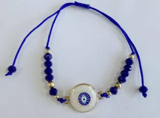Bohemian Evil Eye Bracelet, Blue Beaded String with Gold Accents, Adjustable Nazar Charm Handmade Jewelry for Women