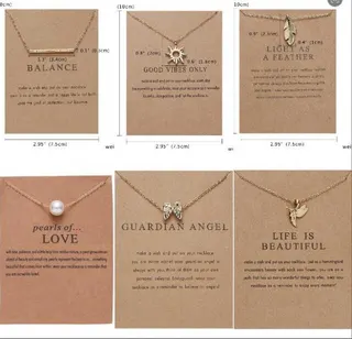 KGold Alloy Necklace with Kraft Card - Angel Wings / Pearl / Feather / Sun Pendant, 48+5cm Adjustable Chain, Minimalist Inspirational Quote Jewelry Gift for Women