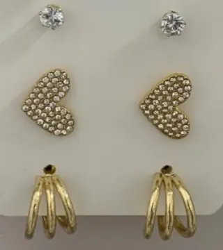 Luxury Rhinestone Earrings Set - 18K Gold Plated Alloy, Heart Shaped Paved Studs & Multi-Strand Hoop Earrings, Sweet Elegant Jewelry Gift