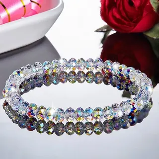 Rainbow Crystal Bracelet Women 8MM Faceted Multi-Color Beaded Elastic Bracelet Sweet Elegant Jewelry