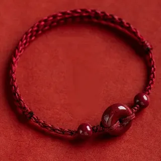 Cinnabar Peace Buckle Red Braided Rope Bracelet, Wine Red Handwoven Adjustable 16-22cm, Chinese Zodiac Lucky Gift for Women Men