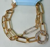 Gold Chunky Chain Bracelet with Crystal Circle Charm - Luxury Retro Stackable Wrist Jewelry for Women