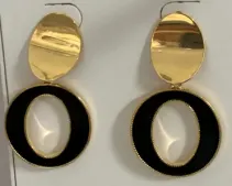 Geometric Black Gold Hoop Earrings for Women - Hollow Oval Design Alloy Earrings with 18K Gold Plated Mirror Finish, Vintage Minimalist Statement Earrings for Daily & Office Wear