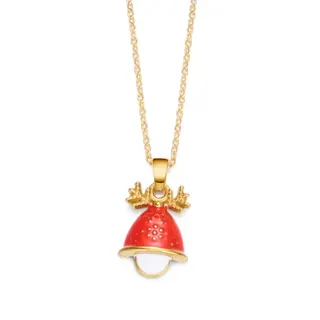 Christmas Bell Necklace with Deer Antlers, Red Enamel Drip Drop Pendant, 18K Gold Plated Stainless Steel, 45+5cm Adjustable Chain, Holiday Gift for Women