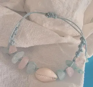 Ocean Shell & Starfish Beaded Bracelet, Ice Blue Natural Stone & Shell Charm, Adjustable Drawstring Woven Bracelet, Fresh Summer Vacation Jewelry for Women
