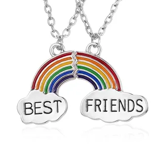 Best Friends Rainbow Necklace Set of 2, Alloy Enamel Cloud Pendant, Cute Girly Friendship Jewelry Gift for Her, Adjustable 46+5cm Chain