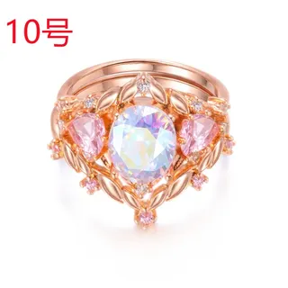 Rose Gold Cubic Zirconia Ring Set of 2 - Opal Heart Shaped Micro Pavé Women's Ring Size 7, Elegant Gift for Her