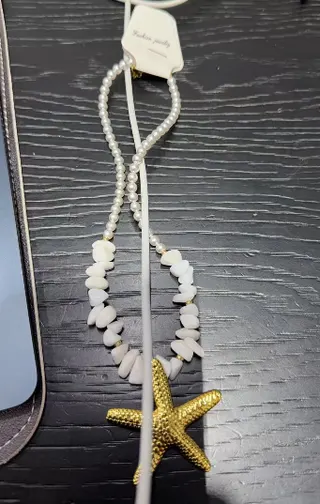 Ocean Starfish Pearl Necklace - Natural Pearl & Crushed Shell Beads with 18K Gold Plated Starfish Charm, Adjustable 47+5cm Boho Vacation Pendant Necklace for Women