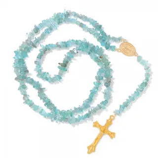 Apatite Crushed Stone Bead Cross Necklace for Women, Natural Stone Strand with 18K Gold Plated Alloy Cross Pendant, Vintage Boho Long Chain 72+14cm