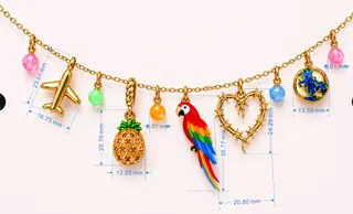Bohemian Multi-Charm Necklace 18K Gold Plated Stainless Steel, Parrot Airplane Pineapple Globe Heart Dangle with Enamel & Zircon, Adjustable 55+5cm Vacation Jewelry for Women
