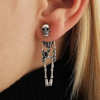 Halloween Skeleton Earrings Gothic Punk Skull Drop Earrings Gold Alloy Hollow Carved Long Dangle Earrings 4.3cm Festival Stage Costume Jewelry Pair