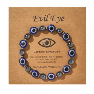 Evil Eye Beaded Bracelet for Women - Obsidian & Blue Glass Beads, Adjustable ~18cm, Handmade Boho Protection Charm Bracelet, Good Luck Gift