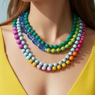 Multilayer Colorful Beaded Necklace, Macaron Candy-Color Resin Round Beads Stacked Choker, Boho Vacation Sweet Girl Necklace 57+7cm