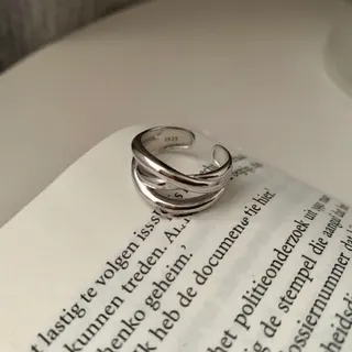 Open Adjustable Cross Wrap Ring Silver Alloy Polished Minimalist Stackable Finger Ring for Women