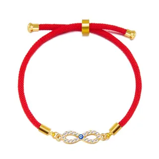 Evil Eye Red Cord Bracelet for Women, Infinity Symbol Zircon Adjustable Slide Bracelet, 18K Gold Plated Alloy Lucky Charm, 18-24cm