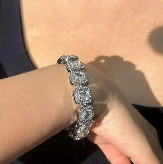 Hip Hop Cubic Zirconia Cushion Link Bracelet, Icy Silver Micro-Pavé Cuban Chain, Alloy Fashion Jewelry for Men & Women, 15cm