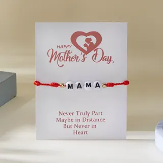 MAMA Mother's Day Bracelet - Red Braided Cord with Letter Beads, Adjustable 16-30cm, Alloy & Woven Rope, Gift Card Packaging, Perfect Mom Gift
