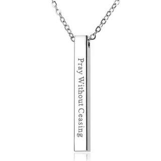Pray Without Ceasing Bar Necklace, Stainless Steel Engraved Rectangle Pendant, Customizable Quote Chain 50cm, Minimalist Hypoallergenic Jewelry for Women