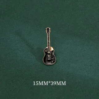 Vintage Electric Guitar Brooch Pin, Black Alloy Enamel Rock Badge, Retro Music Jewelry Accessory 15x39mm