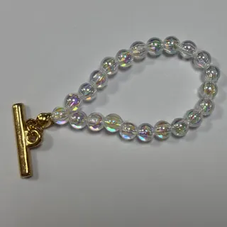 AB Aurora Acrylic Bead Charm with 18K Gold-Plated T-Bar Clasp, Luxury Bag Pendant & DIY Bracelet Bead Chain Accessory