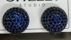 Luxury Blue Crystal Round Earrings, Rhinestone Stud Earrings for Women, Alloy Electroplated Party Wedding Jewelry
