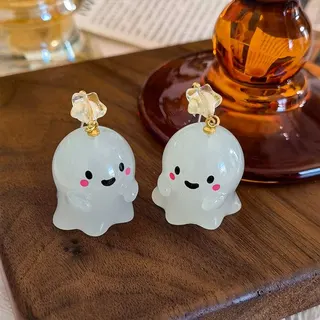 Glow in the Dark 3D Ghost Earrings Cute Cartoon Resin Studs Halloween Christmas Star Face Jewelry for Women Girls